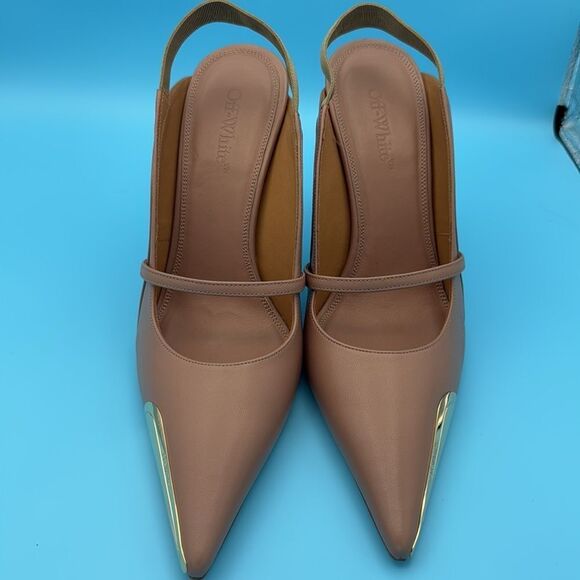 NEW-OFF-WHITE -Allenframe Slim Heel- Tan/Gold- Size 41 - Picture 6 of 15